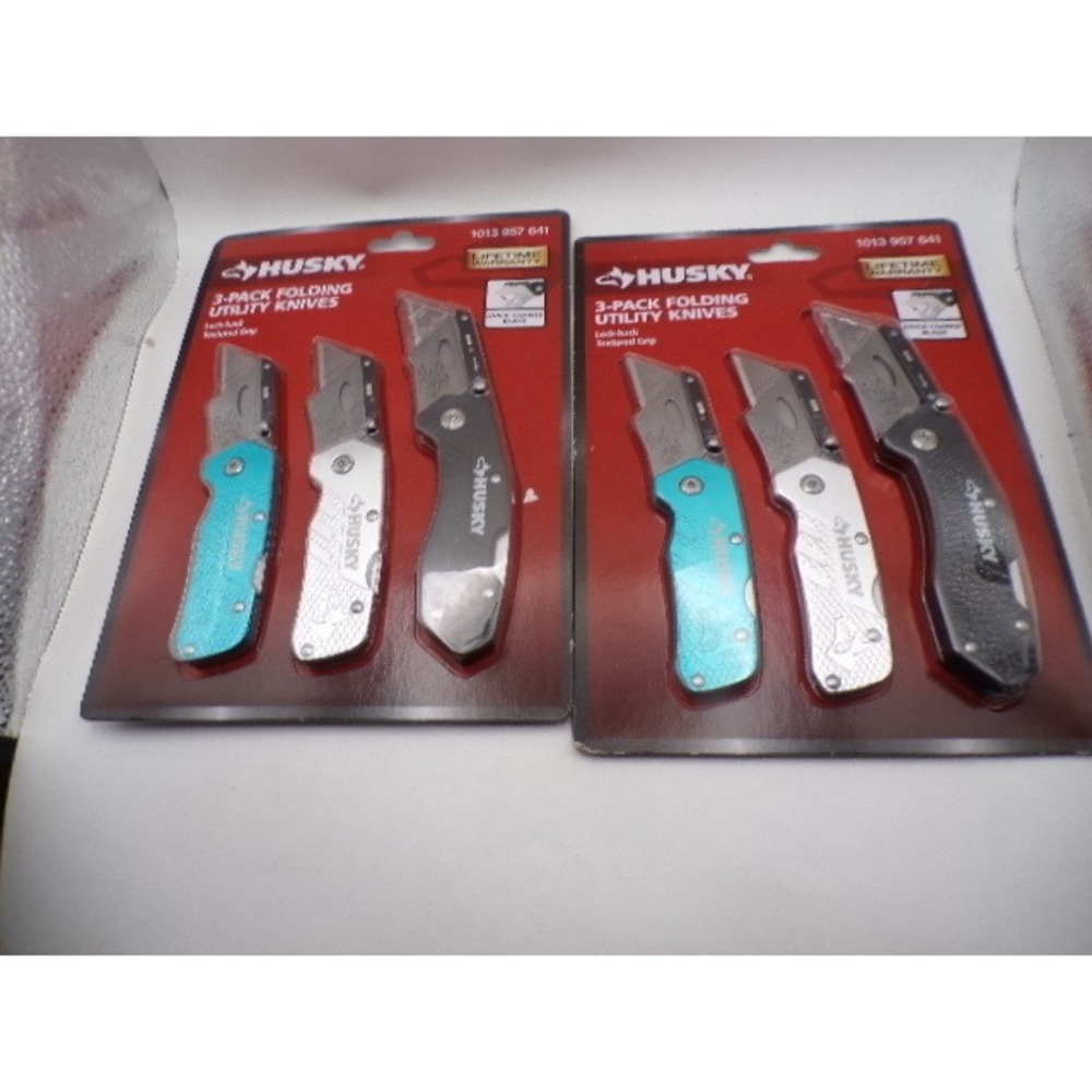 2 Packs Husky 3-Pack Folding Utility Knives Lock-back Textured Grip 1013 957 641
